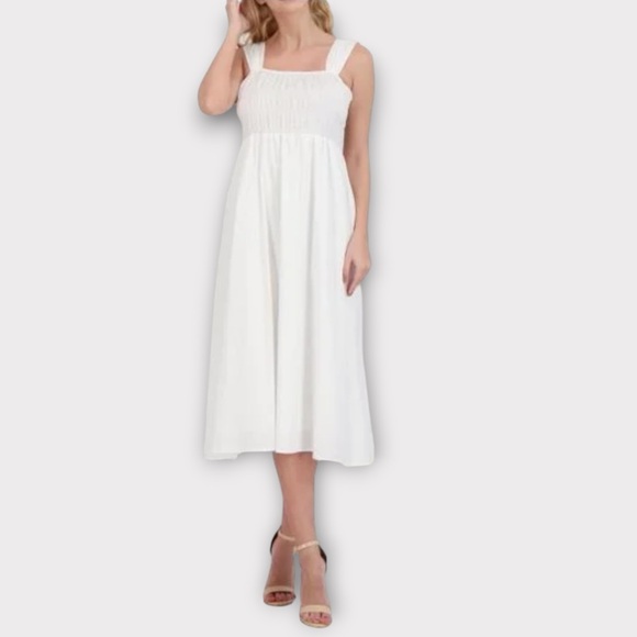 NANETTE LEPORE crisp white cotton ruched bust midi dress sundress size 6 casual - Picture 7 of 7